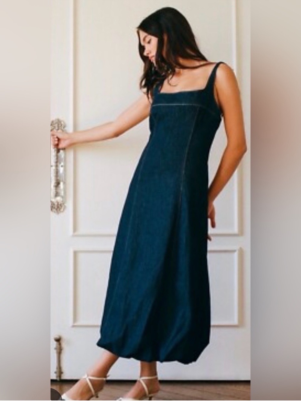 Zara Black Midi Denim Tank Dress